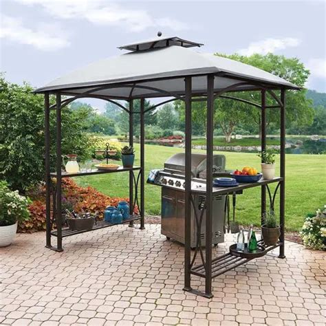 outdoor metal gazebo with shelves